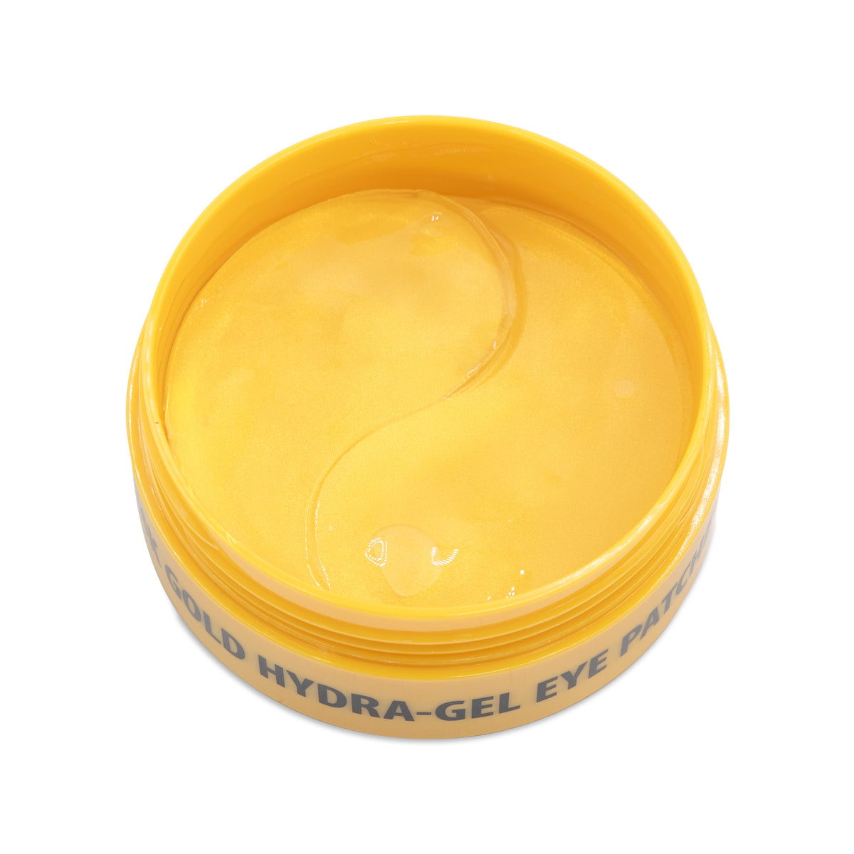 Yellow container of Gold Hydra-Gel Eye Patches on a white background