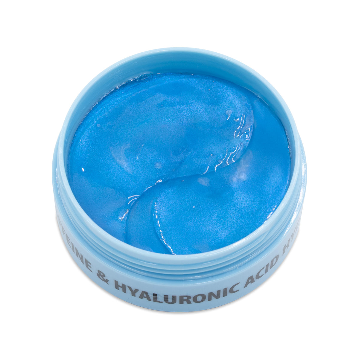 Blue gel in a container with 'Hyaluronic Acid' text on a white background