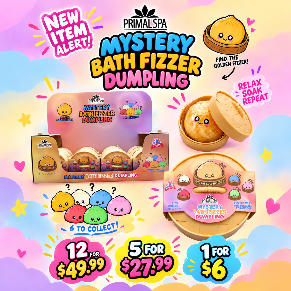 Primal Spa Mystery Bath Fizzer Dumpling – Surprise Collectible Bath Bomb
