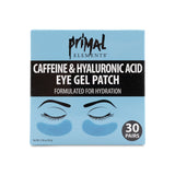Primal Elements caffeine and hyaluronic acid eye gel patch packaging on a white background