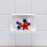 Stars & Stripes glycerin bar soap with red, white, and blue star designs and fresh apple fragrance