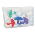 April Showers glycerin bar soap featuring colorful umbrellas and light blue raindrops in a translucent rectangular bar.